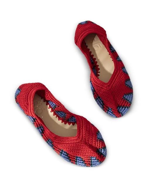 SLO_HAND_MADE Red Crochet Ballet Flats