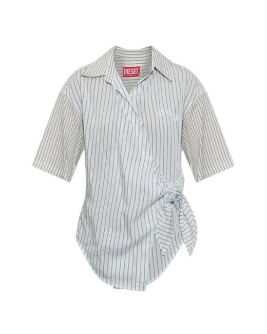 DIESEL White C Delphos Ss Striped Tie-Fastening Shirt