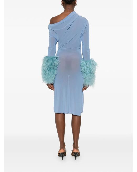 COWBOYS OF HABIT Blue Fur-Detail Draped Dress