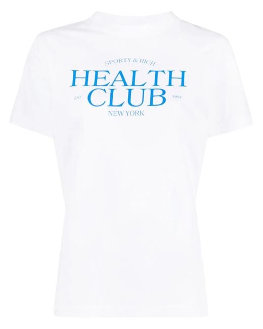 Sporty & Rich Blue Logo-Print Cotton T-Shirt
