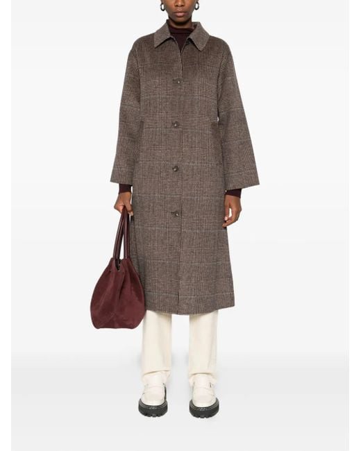 Yerse Brown Check-Print Buttoned Coat