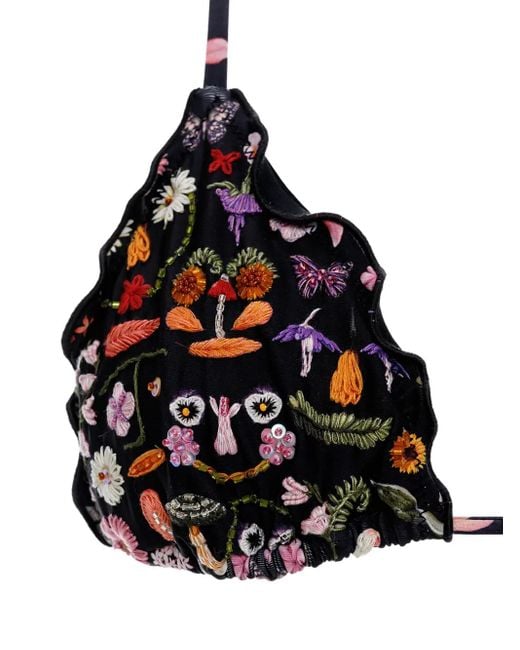 Agua Bendita Black Embroidered Ruffled Bikini Top