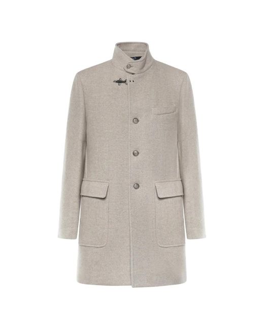 Fay White Herringbone-Pattern Hook-Fastening Coat for men