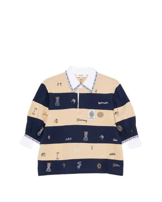 Sea Blue Juliet Embroidered Striped Polo Shirt