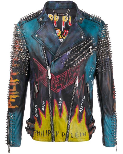 Philipp Plein Black Evil Smile Biker Jacket for men
