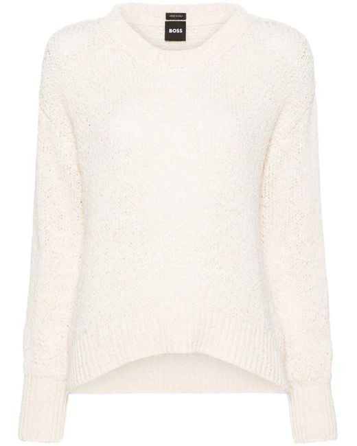 Boss Natural 3D-Knit Crew-Neck Jumper