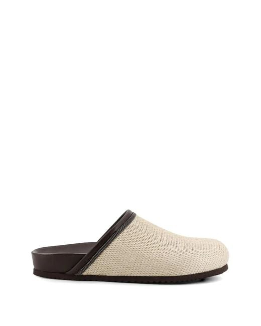 Brunello Cucinelli White Raffia Woven Mules