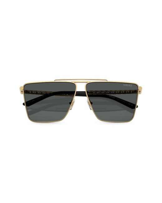 Versace Gray Tubular Greca Square-frame Sunglasses for men