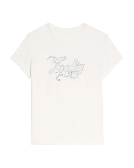 Camiseta con logo y detalles de cristal Zadig & Voltaire de color White