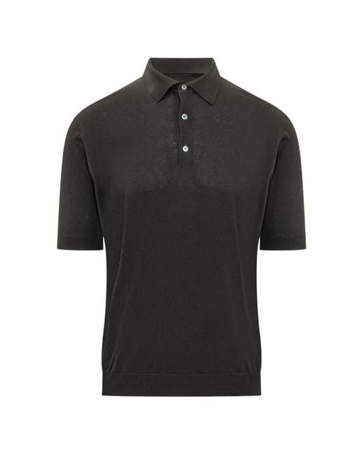 FILIPPO DE LAURENTIIS Black Short-Sleeve Silk Polo Shirt for men