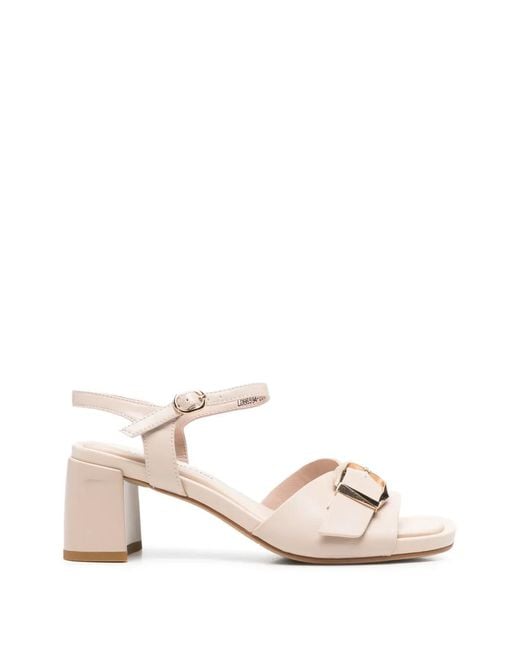 Linda Baumann Pink Buckle-Detail Leather Sandals