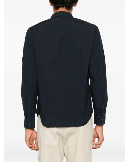 C P Company Blue Lens-Detail Button-Up Shirt for men