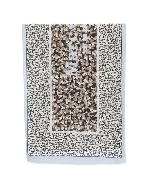 Marc O' Polo White Floral-Print Logo-Print Scarf
