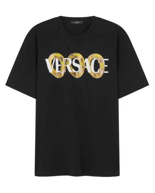 Versace Crewneck T-Shirt With Maxi Chain Logo in Black für Herren