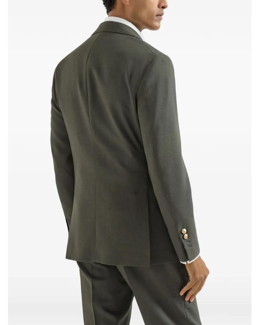 Brunello Cucinelli Green Virgin Wool Canvas One-And-A-Half Breasted Deconstructed Blazer With Metal Buttons for men