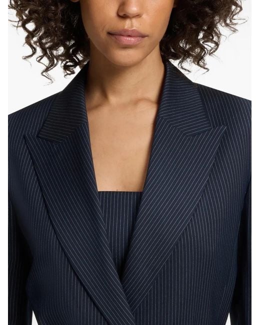 HUGO Blue Pinstripe-Print Belted Blazer