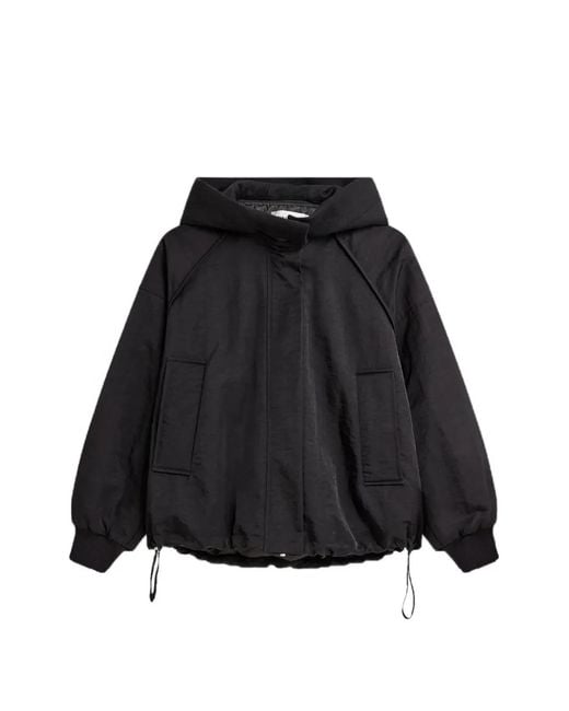 Minimum Black Hooded Drawstring-Hem Bomber Jacket
