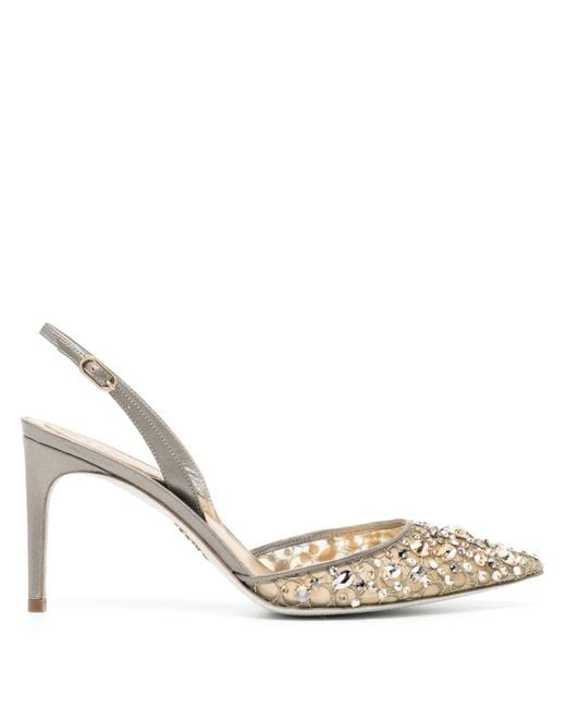 Rene Caovilla Metallic Crystal-Embellished Pumps