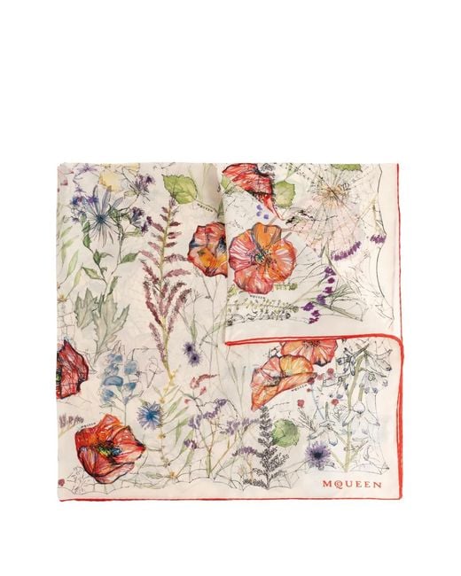 McQueen Pink Floral-Print Scarf