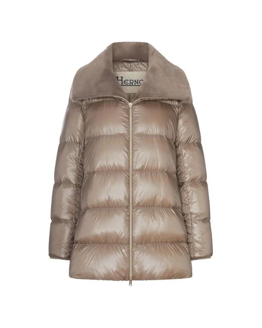Herno Natural Faux-Fur Collar Quilted Jacket