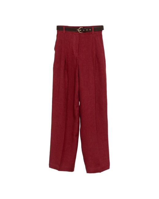 Max Mara Red Belted Pleated Trousers