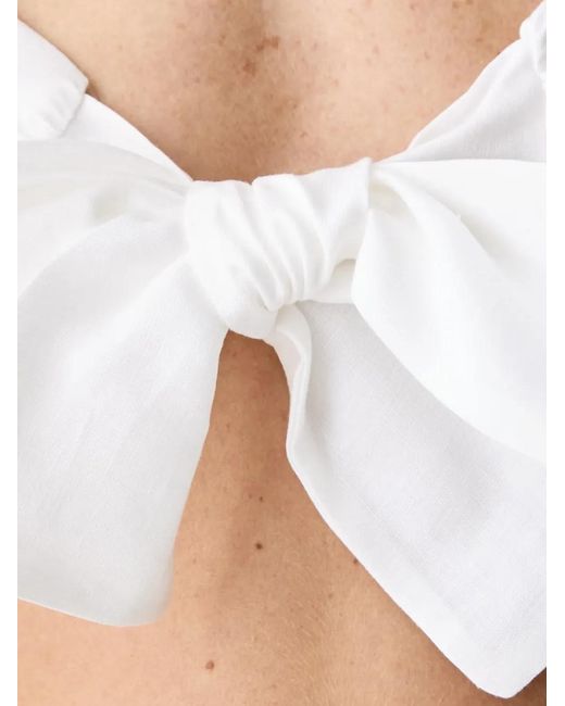 ViCOLO White Bow-Detail Shirred Top