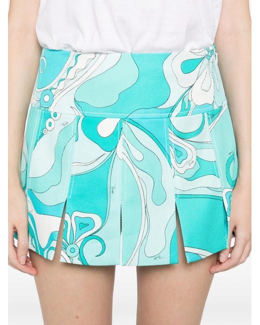 Emilio Pucci Blue Minijupe Imprimée À Design Plissé