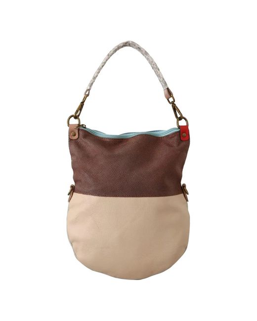 EBARRITO Brown Snakeskin-Print Leather Tote Bag