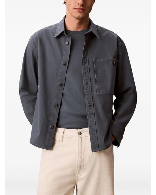 Calvin Klein Blue Logo-Patch Button-Up Jacket for men