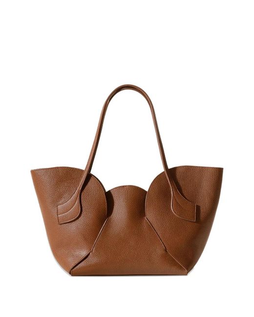 Hereu Brown Sepal Round-profile Calfskin Shoulder Bag