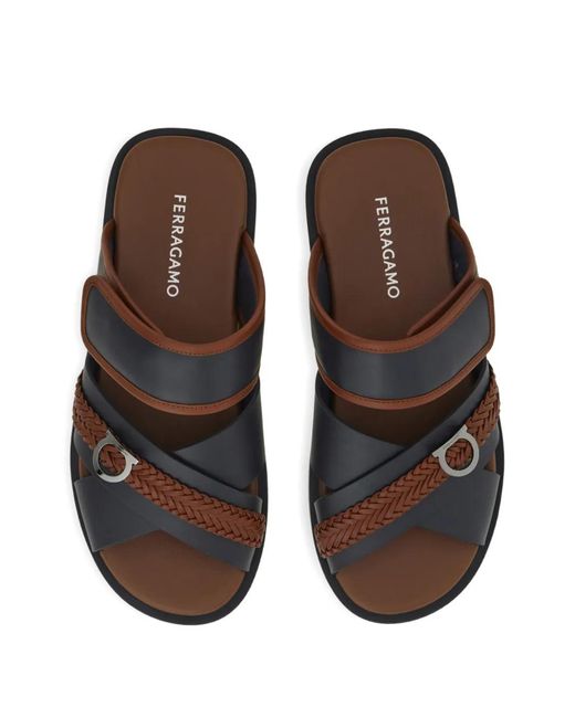 Ferragamo Black Sandales À Ornement Gancini for men