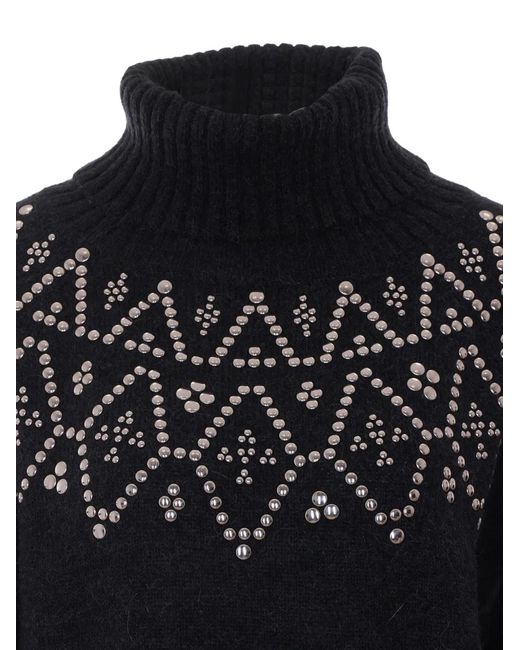 Alpha Studio Black Stud-Embellished High-Neck Sweater