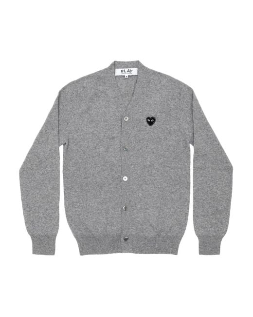 COMME DES GARÇONS PLAY Gray Heart-Embellished V-Neck Cardigan