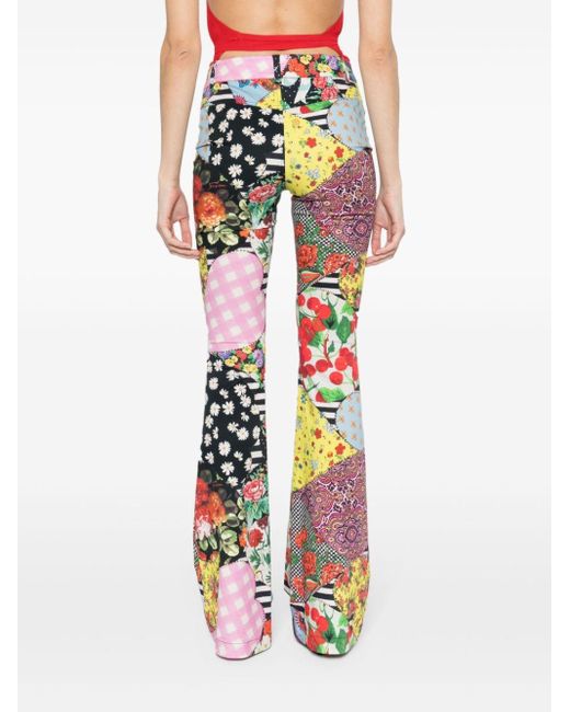 Moschino Jeans Yellow Patchwork-print Flared Trousers