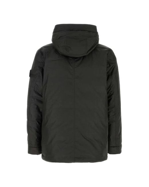 Stone Island Black Hooded Button-Up Jacket for men