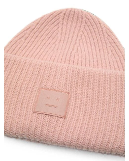 Acne Pink Face Logo Beanie