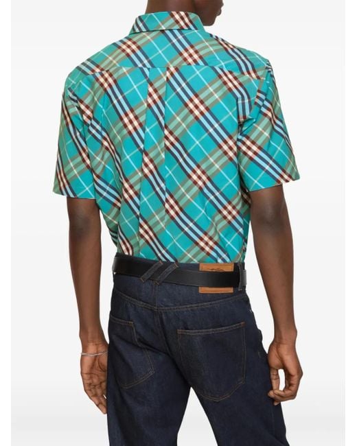 Burberry Blue Check Short-Sleeve Shirt for men