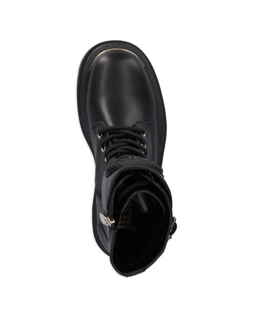 Just Cavalli Black Buckle-Detail Lace-Up Combat Boots