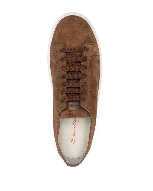 Santoni Brown Leather Casual Trainers With Rubber Sole for men