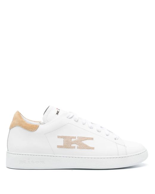 Kiton White Embroidered-logo Leather Sneakers for men