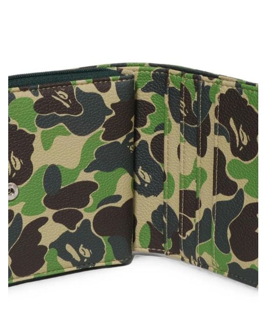 A Bathing Ape Green Abc Camo Wallet for men