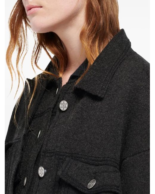 Barrie Black Contrast-Stitching Denim-Effect Jacket