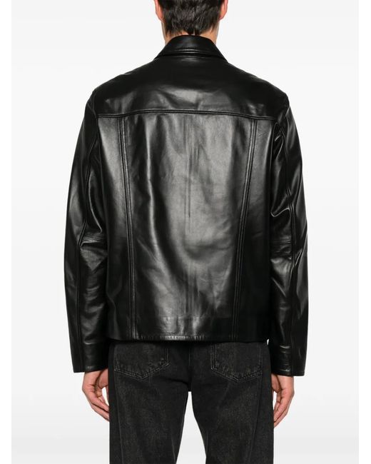 SERGIO MORETTI FIRENZE Black Zip-Up Leather Jacket for men