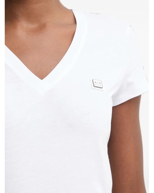 ARMANI EXCHANGE White Logo-Detail V-Neck T-Shirt