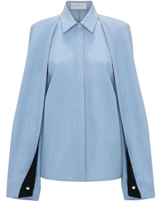 Victoria Beckham Blue Pleat-detail Raglan Shirt
