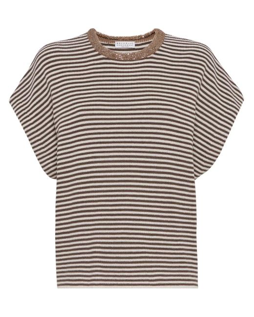 T-Shirt À Rayures Brunello Cucinelli en coloris Brown
