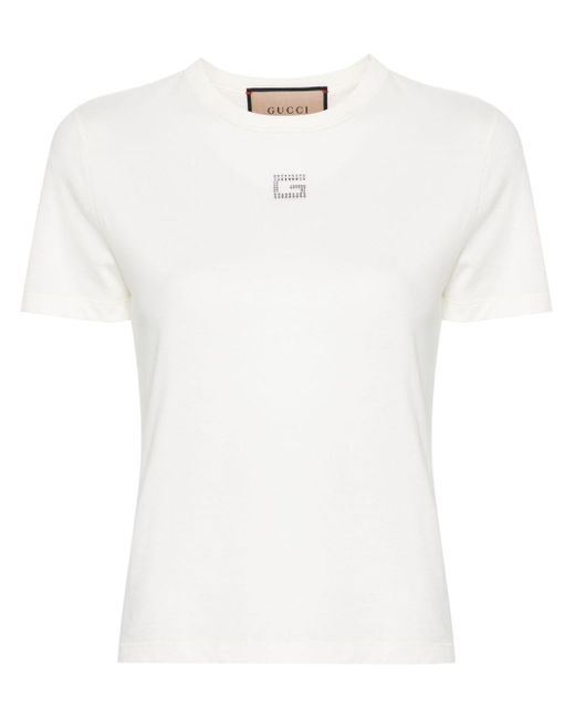 Gucci White T-Shirt mit Square G aus Kristallen