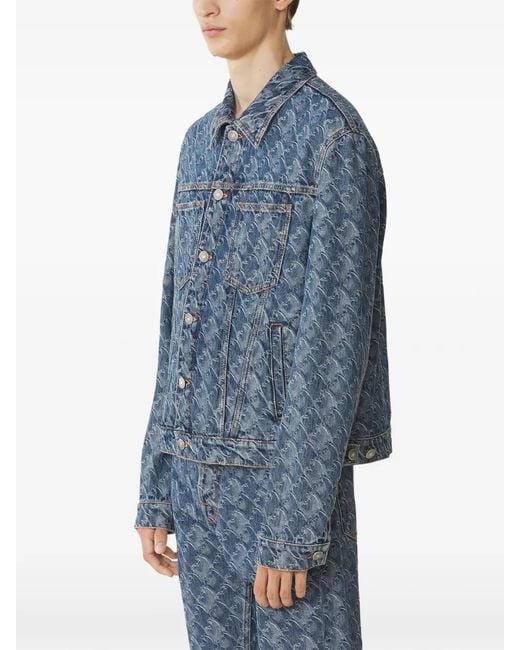 Lanvin Blue Monogram-Jacquard Denim Jacket for men