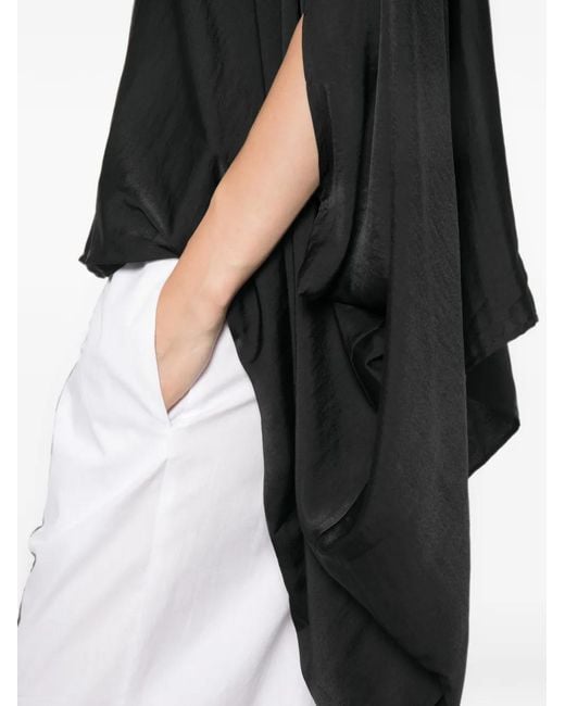 MOUTAKI Black Asymmetric Cape-Style Blouse
