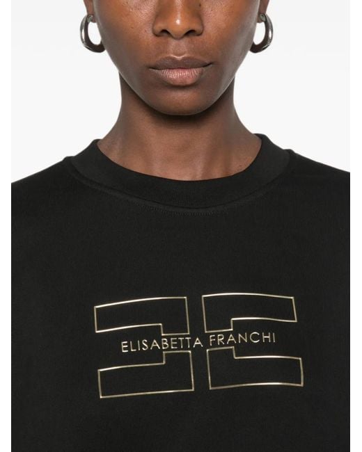 Elisabetta Franchi Black Logo-Print Zip-Detail Sweatshirt
